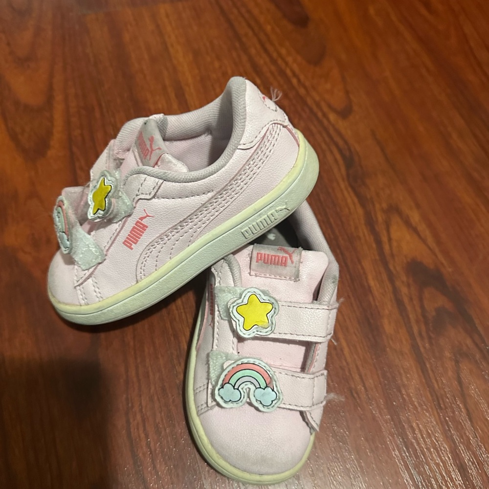 Puma Kids Pink Sneakers with Star and Rainbow Accents